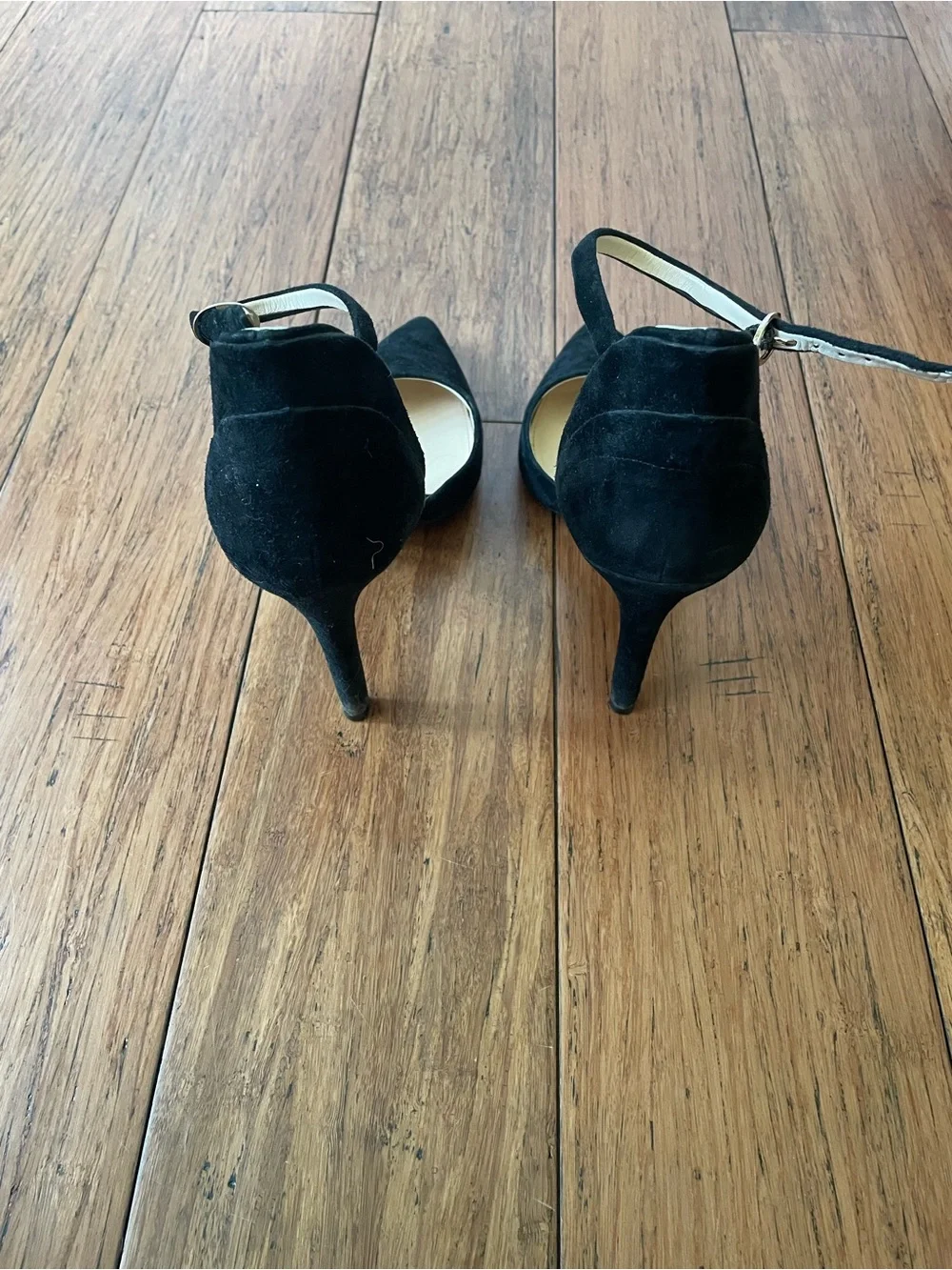 Jessica Simpson Black Suede Pointed-Toe Ankle Strap Heels